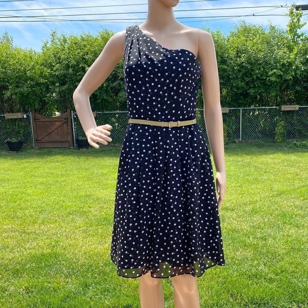 ❤️Last Chance WHBM polka dot print one shoulder dress size 2 - Picture 1 of 9